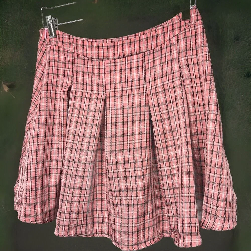 Shein Plaid Pleated Mini‎ Skirt 6 Pink Preppy Academia Schoolgirl Schoolcore
